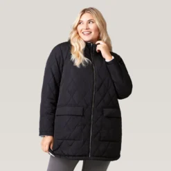 Women's Plus Size Stratus Lite Reversible Long Jacket -Refined Fashion 462 LOF12302X Black 2208 FW 011