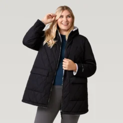 Women's Plus Size Stratus Lite Reversible Long Jacket -Refined Fashion 462 LOF12302X Black 2208 FW 055
