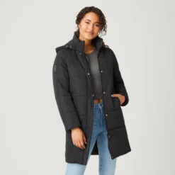 Women's FreeCycle® Lansby Long Puffer Jacket -Refined Fashion 513 LOF2703 BLACK 2452