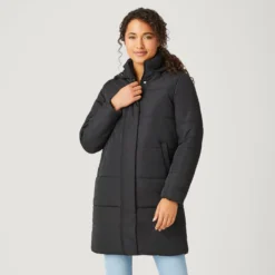 Women's FreeCycle® Lansby Long Puffer Jacket -Refined Fashion 513 LOF2703 BLACK 2488