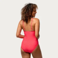 Women's Polka Dot Twist Front One-Piece Swimsuit -Refined Fashion SA2004137 POPPY RE 056