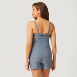 Women's Summer Bouquet Highneck Tankini Top -Refined Fashion SA2106149 CARR BLUE CLOUD GREY 094