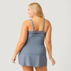 Women's Plus Size Summer Bouquet Highneck Tankini Top -Refined Fashion SA2106149X CARR BLUE CLOUD GREY 062