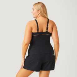 Women's Plus Size Summer Bouquet Highneck Tankini Top -Refined Fashion SA2106149X PALE ARUBA BLACK 066