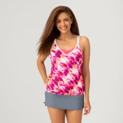 Women's Coast Tie Dye V-Neck Blouson Tankini Top