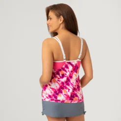 Women's Coast Tie Dye V-Neck Blouson Tankini Top -Refined Fashion SA2170132 PEONY WHITE COASTAL TYE DYE 235