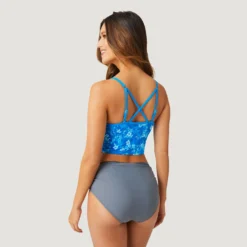 Women's Floral Camo V-Neck Croptini Top -Refined Fashion SA2220159 CAR BLUE DARK BLUE 325