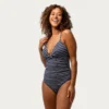 Women's Popcorn Stripe Twist Front One-Piece Swimsuit