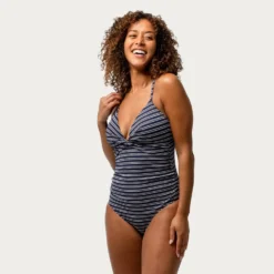 Women's Popcorn Stripe Twist Front One-Piece Swimsuit