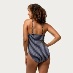 Women's Popcorn Stripe Twist Front One-Piece Swimsuit -Refined Fashion SF2004 POPCORN NAVY 149