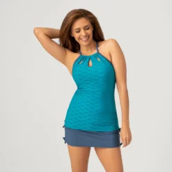 Women's Basket Weave Keyhole Tankini Top -Refined Fashion SH2144 LAGOON SLT 013