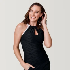 Women's Double Strap Keyhole Tankini Top -Refined Fashion SHRLSS3105BLACK 2302 SS23 035