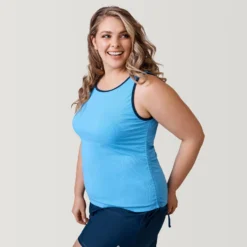 Women's Plus Size Full Side Shirring Tankini Top -Refined Fashion SIRLSS3180XSKY 2302 SS23 053