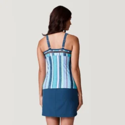Women's Deck Stripe High Neck Tankini Top -Refined Fashion SRLSS3106 TROPIC TURQ 157 SWLSS3417 SLATE 2212 SS23 040