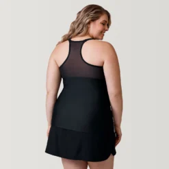 Women's Plus Size Island Vibe Mesh Zip Up Racerback Tankini Top -Refined Fashion SRLSS3125XBLACK170 2302 SS23 023