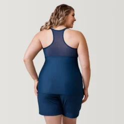 Women's Plus Size Ocean Mesh Zip Up Racerback Tankini Top -Refined Fashion SRLSS3125XSKY167 2302 SS23 020
