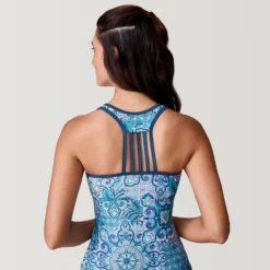 Women's Boho Medallion Lace Up Racerback Tankini Top -Refined Fashion SRLSS3147TROPICALTURQ172 2212 SS23 040