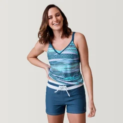 Women's Summer Haze V-Neck Blouson Tankini Top -Refined Fashion SRLSS3170TROPICALTURQ169 2302 SS23 057