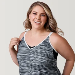 Women's Plus Size Heat Wave V-Neck Blouson Tankini Top