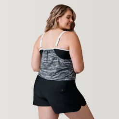 Women's Plus Size Heat Wave V-Neck Blouson Tankini Top -Refined Fashion SRLSS3170XBLACK171 2302 SS23 045