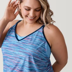 Women's Plus Size Ocean Mesh V-Neck Blouson Tankini Top