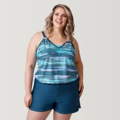 Women's Plus Size Summer Haze V-Neck Blouson Tankini Top