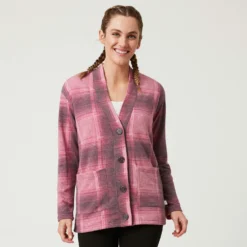 Women's Luxe+ Sherpa Lined Cardigan -Refined Fashion womens luxe cardigan burgundy 1